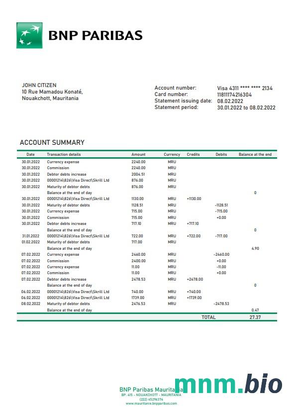 Marshall Islands Bank of Guam wzór wyciągu bankowego w formacie Word i PDF